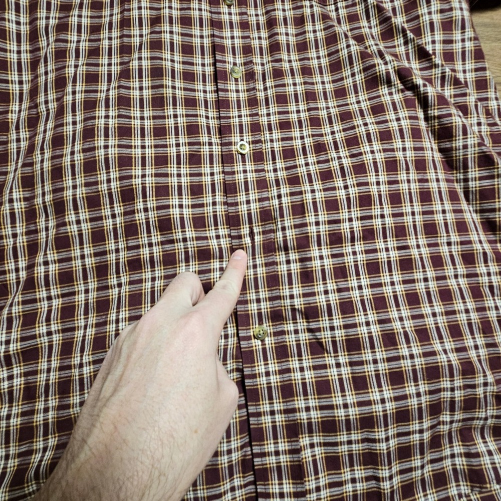 LL Bean Mens Plaid Long Sleeve Button Down Shirt L Tall Maroon Cotton Prep - Picture 5 of 7